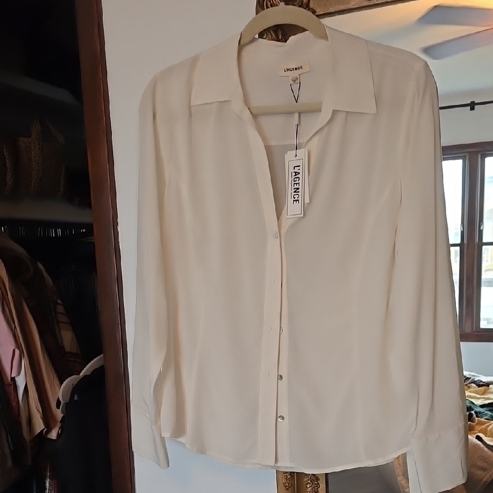 L'Agence Cream Button-Up Shirt